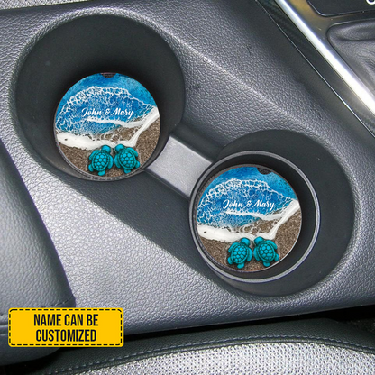 Personalized Turtles Couple Car Coaster