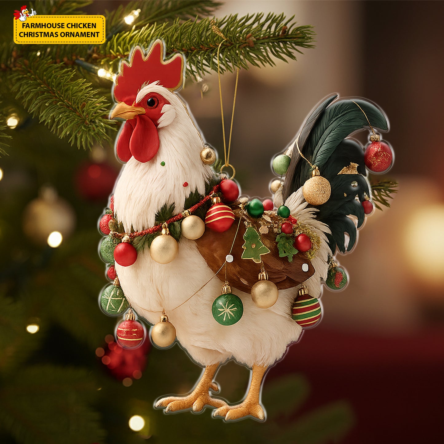 Farmhouse Chicken Christmas Acrylic Ornament