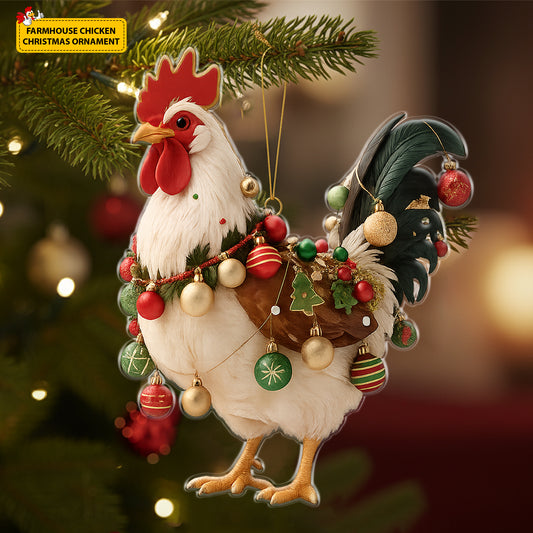 Farmhouse Chicken Christmas Acrylic Ornament