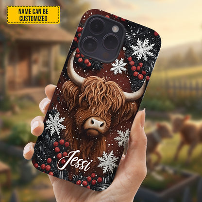 Personalized Highland Cow Christmas Phone Case