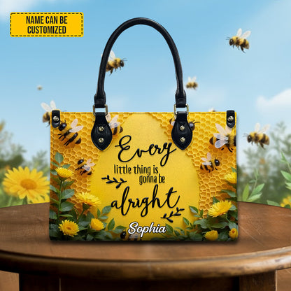 Personalized Bee & Sunflower Leather Handbag