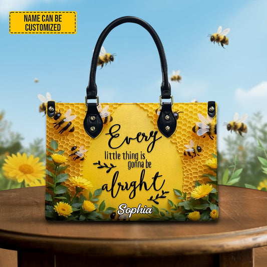 Personalized Bee & Sunflower Leather Handbag