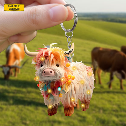 Highland Cow Keychain, Personalized Shape Keychain