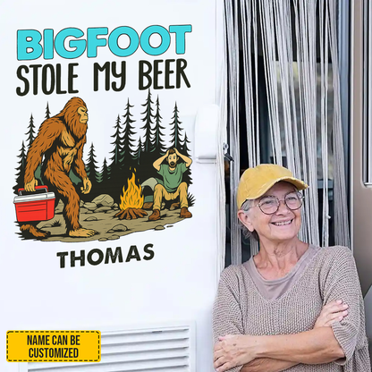 Bigfoot Stole My Beer - Personalized Funny Bigfoot Decal, Camper Decal, RV Decal, Happy Camper