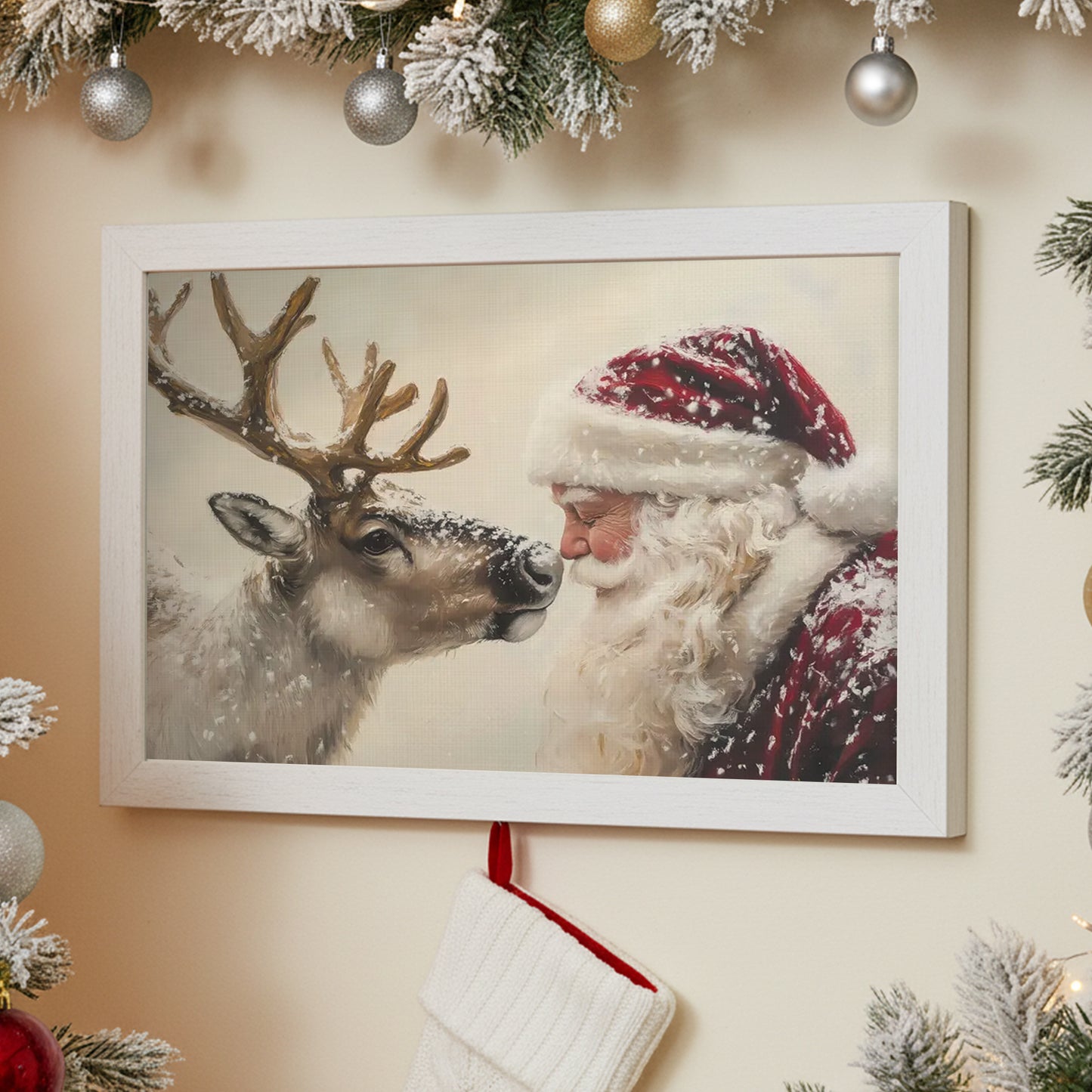 Reindeer and Santa- Canvas And Poster