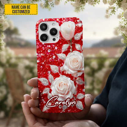 Personalized Red & White Rose Phone Case