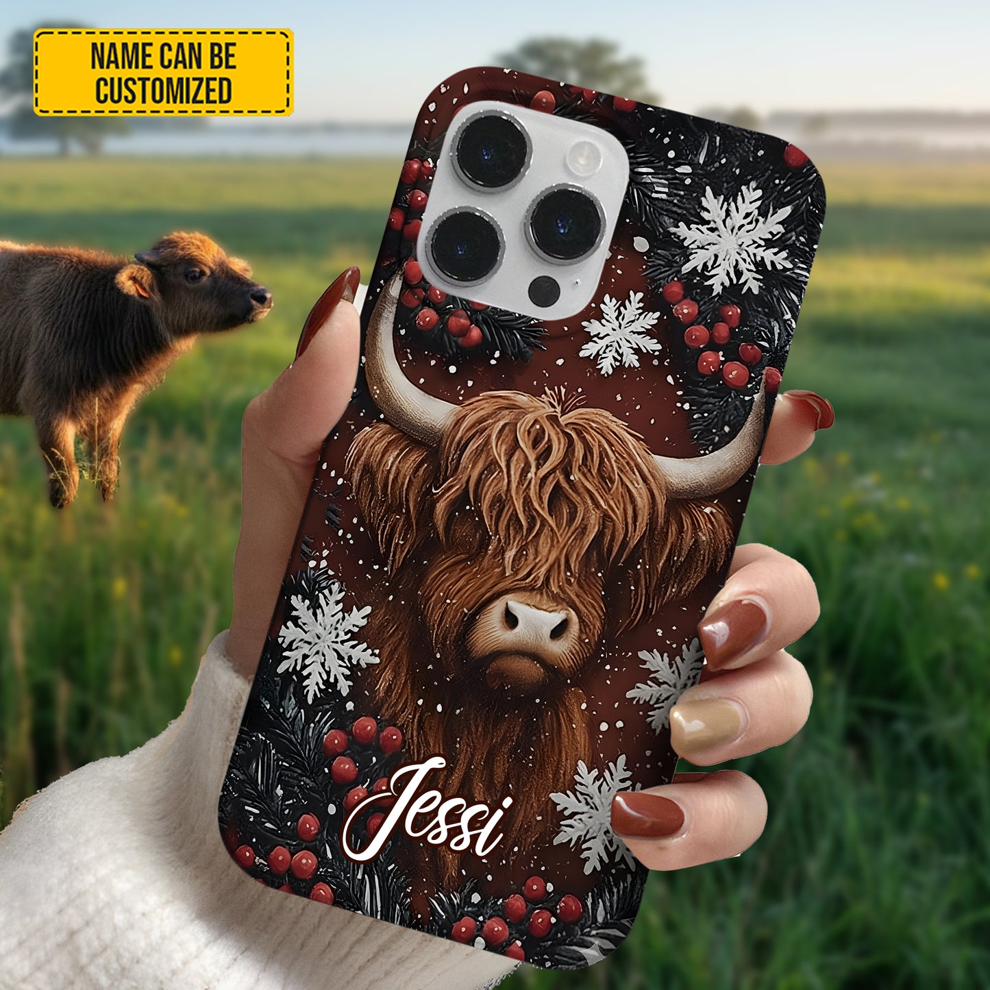 Personalized Highland Cow Christmas Phone Case