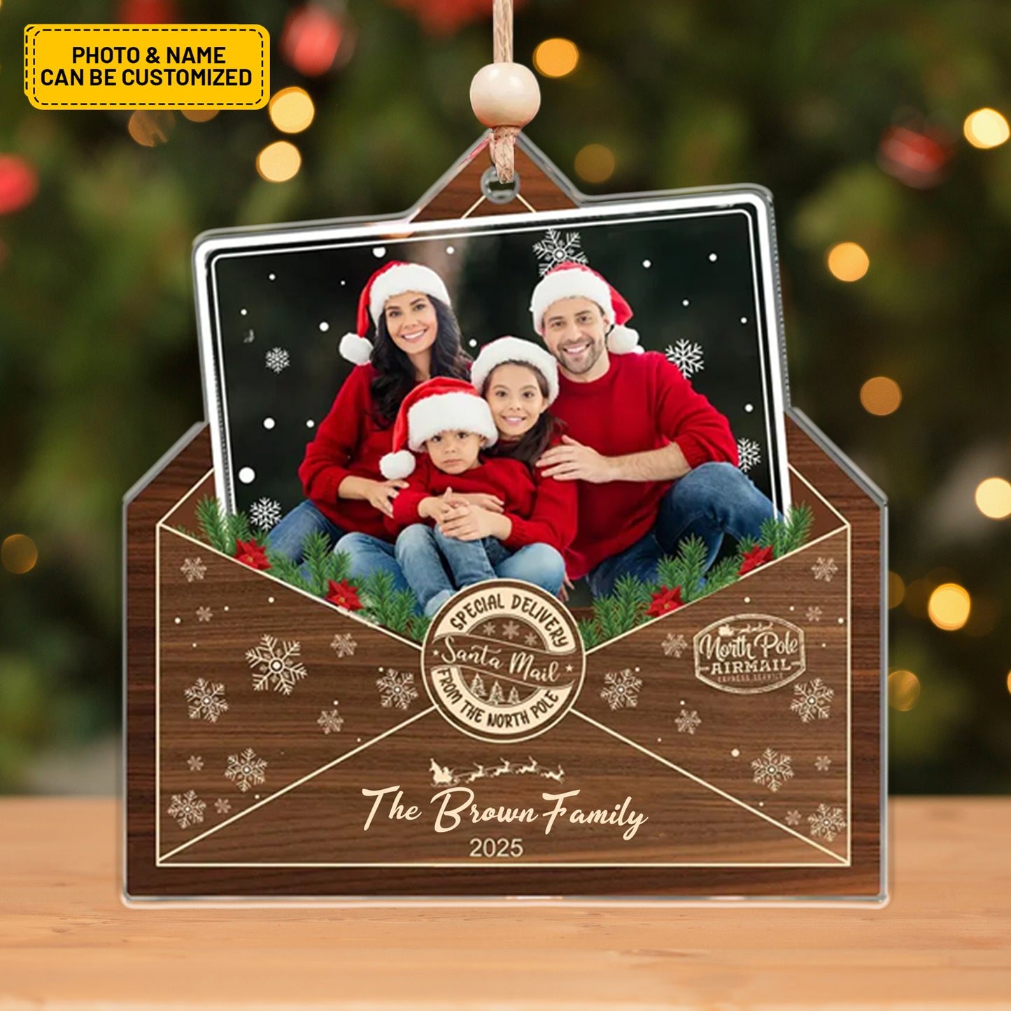 Personalized Family Photo Ornament - Christmas Envelope Ornament