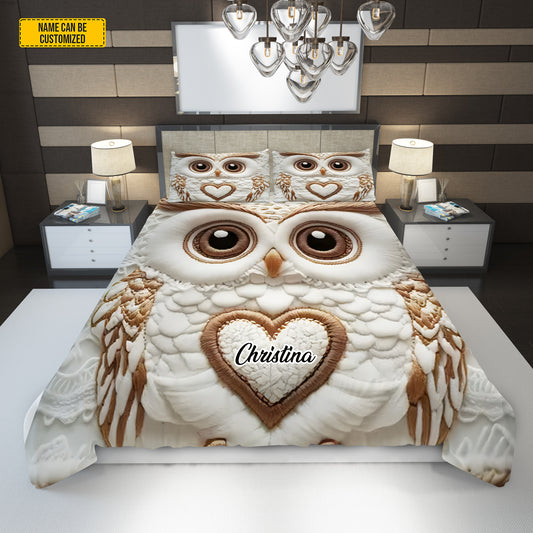 Personalize Cute Owl Bedding Set