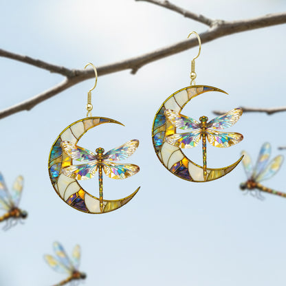 Dragonfly & Crescent Moon Earrings