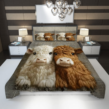 Couple Highland Cow Pattern Bedding Set