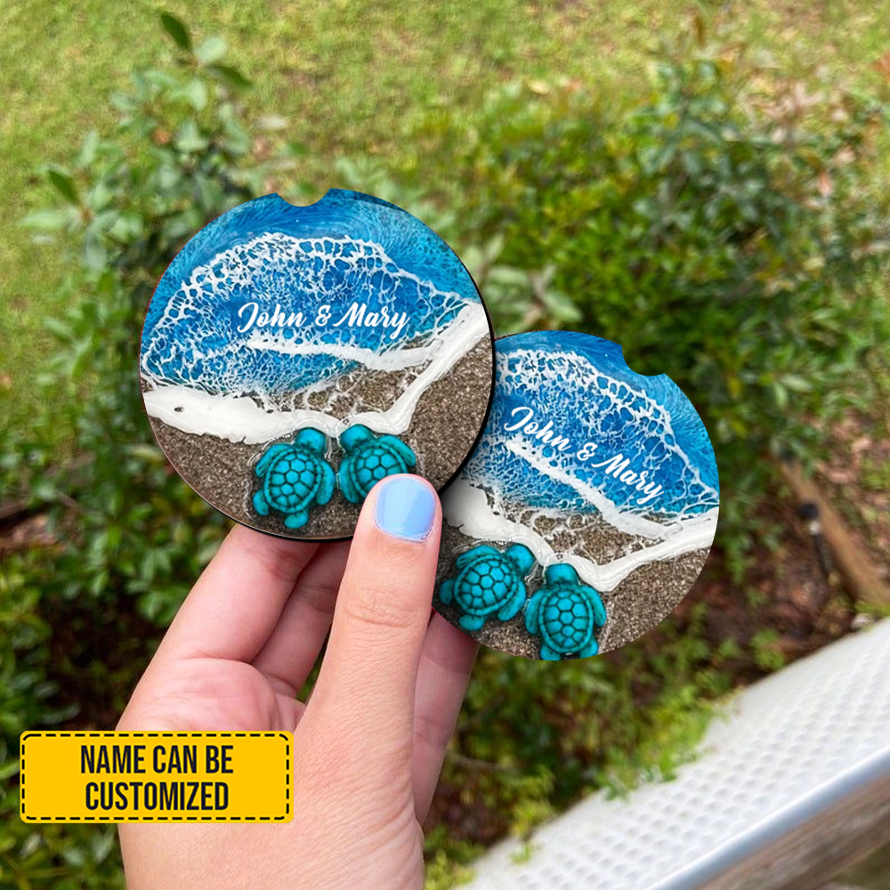 Personalized Turtles Couple Car Coaster