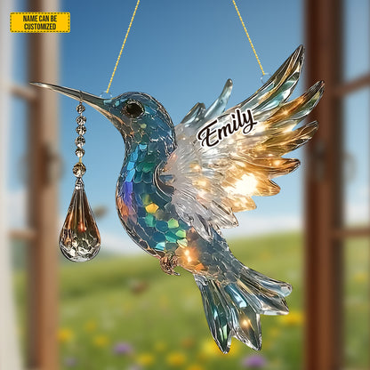 Colorful Hummingbird With Charm - Personalized Acrylic Window