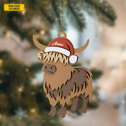 Personalized Highland Cow Christmas 3-Layers Wood Ornament