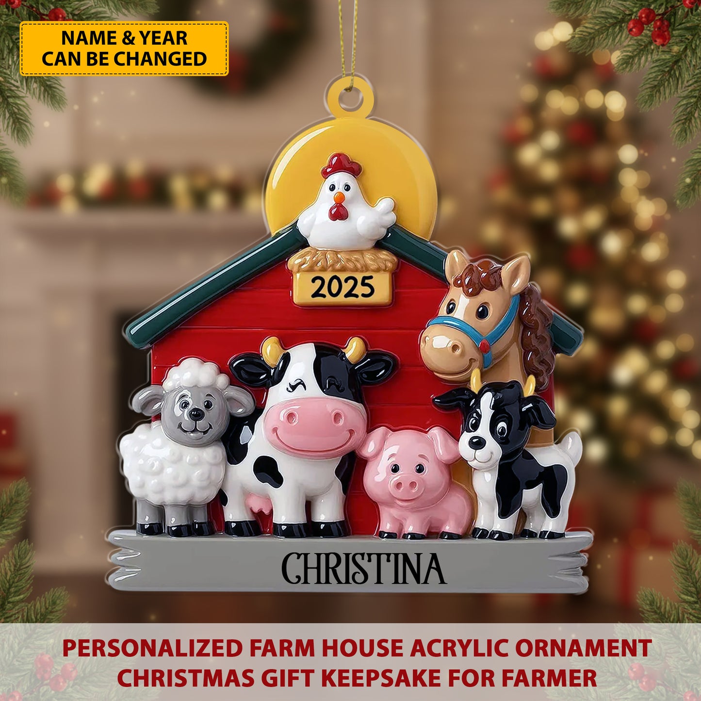 Personalized Farmhouse Christmas Acrylic Ornament