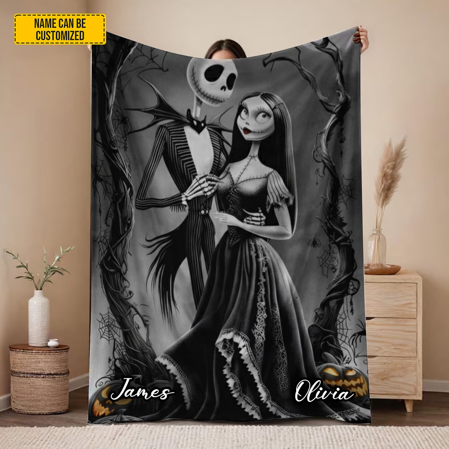 Personalized Couple Skull Gothic Blanket
