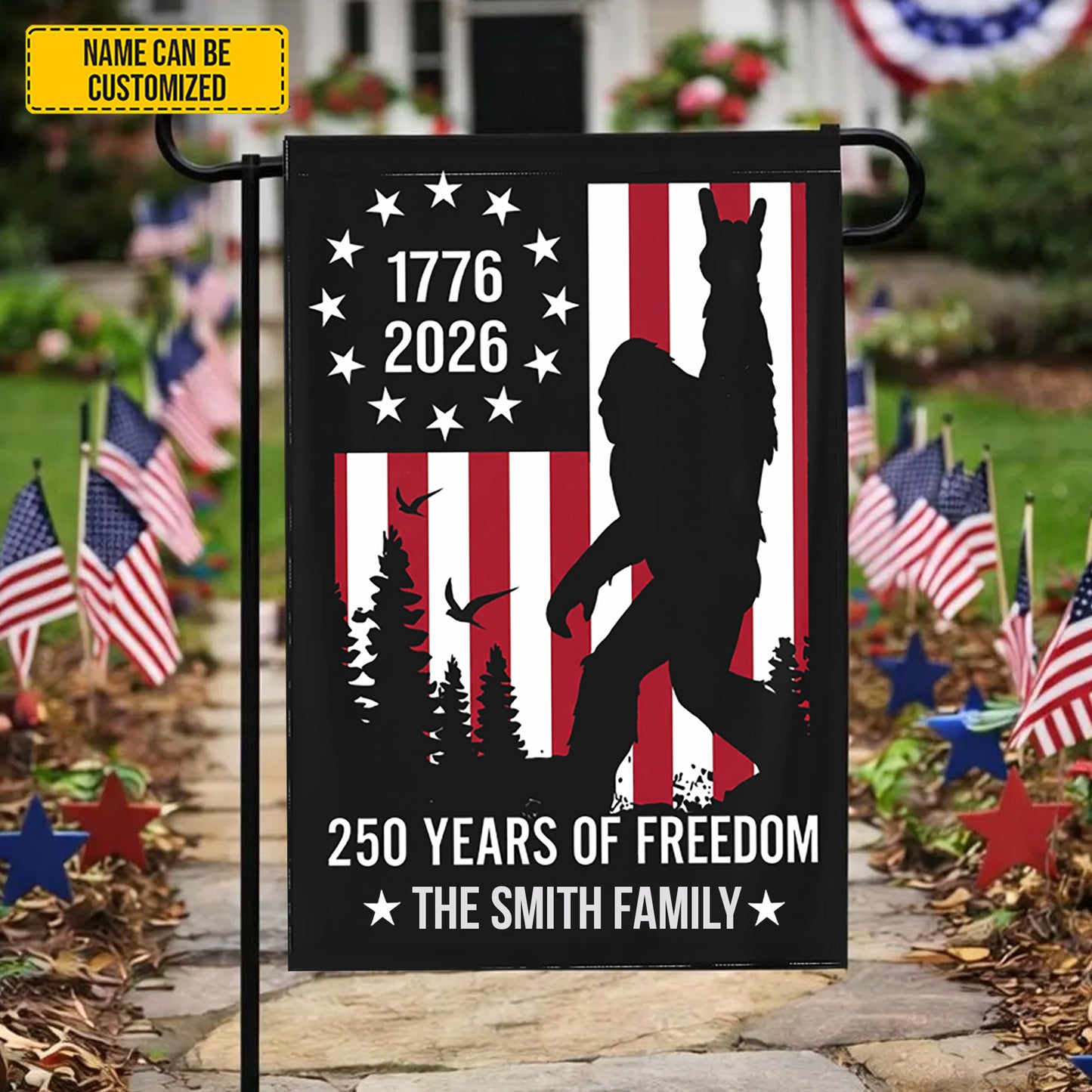 Personalized Bigfoot American Freedom Garden Flag