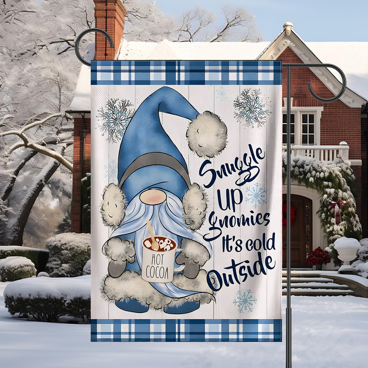 Snuggle Up Gnomies - Christmas Garden Flag