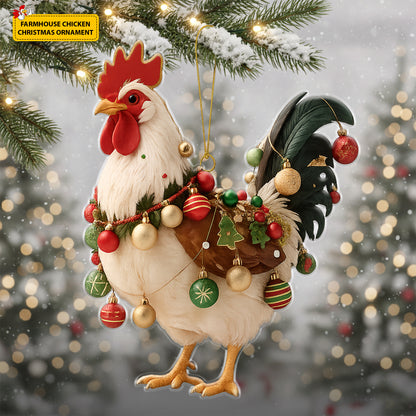 Farmhouse Chicken Christmas Acrylic Ornament