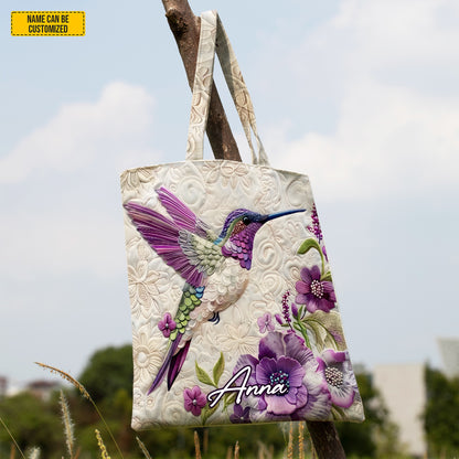Personalized Hummingbird Floral Tote Bag