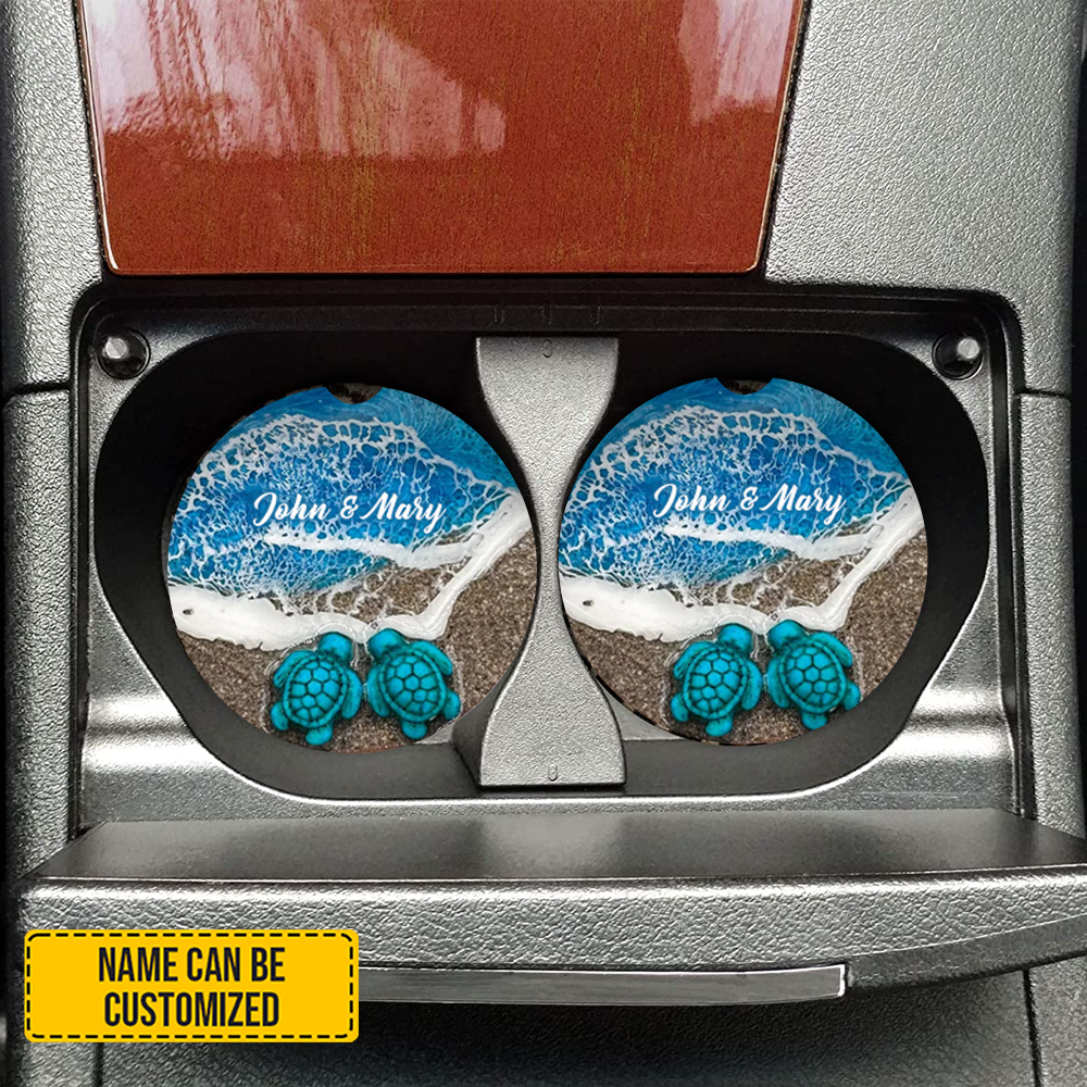 Personalized Turtles Couple Car Coaster