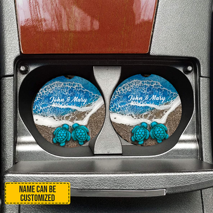 Personalized Turtles Couple Car Coaster