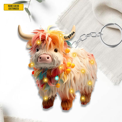 Highland Cow Keychain, Personalized Shape Keychain