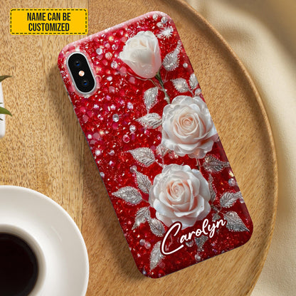 Personalized Red & White Rose Phone Case