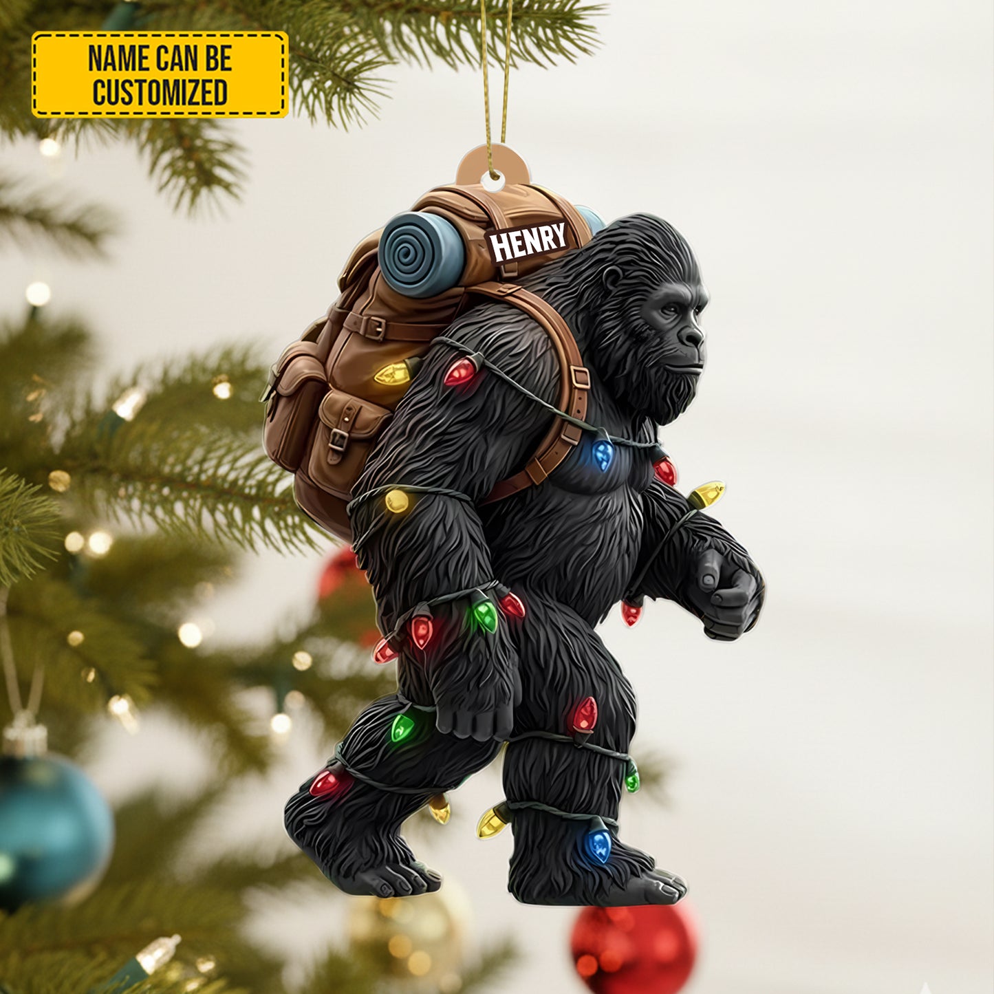 Personalized Bigfoot Hiker Christmas Acrylic Ornament