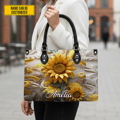 Personalized Sunflower Leather Handbag