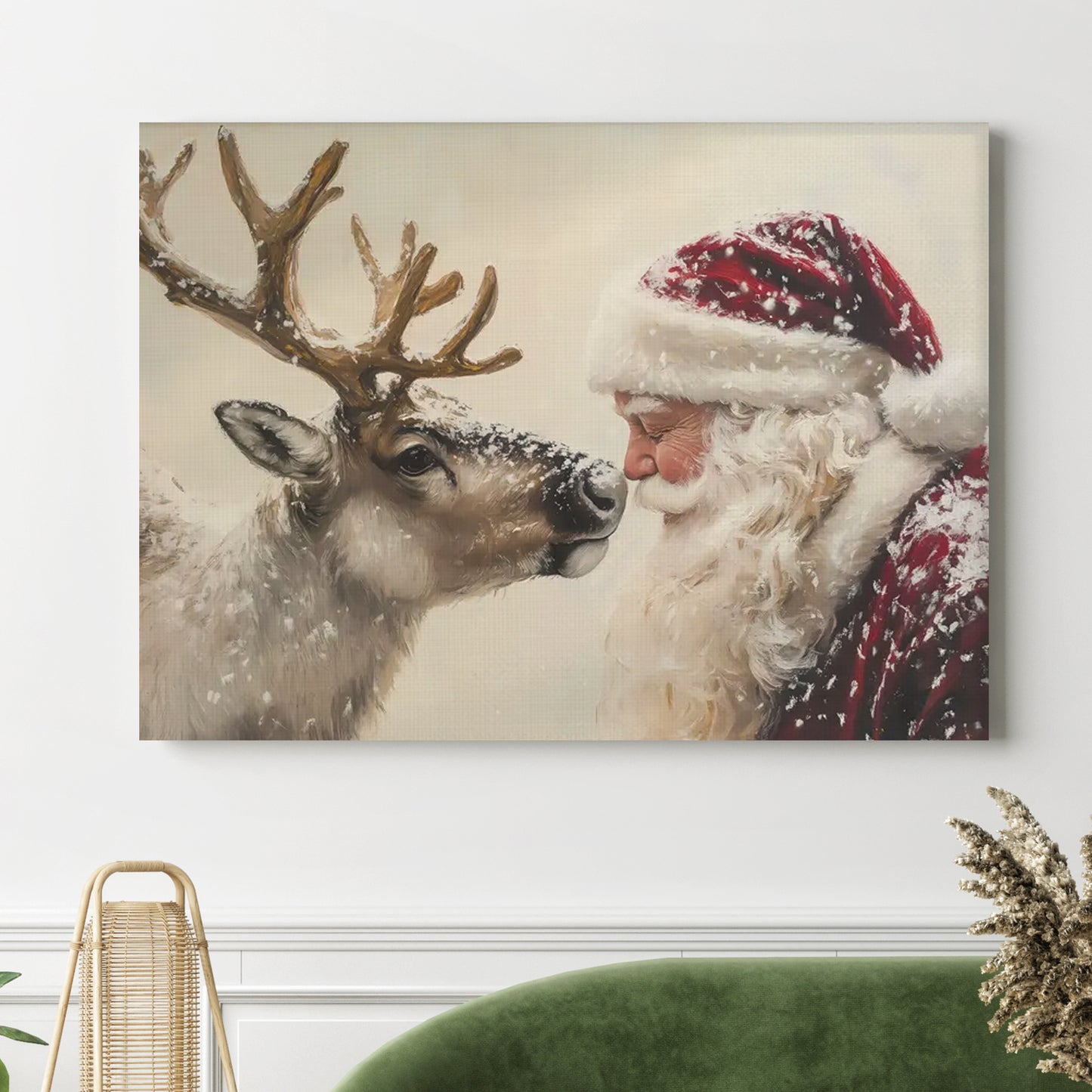 Reindeer and Santa- Canvas And Poster