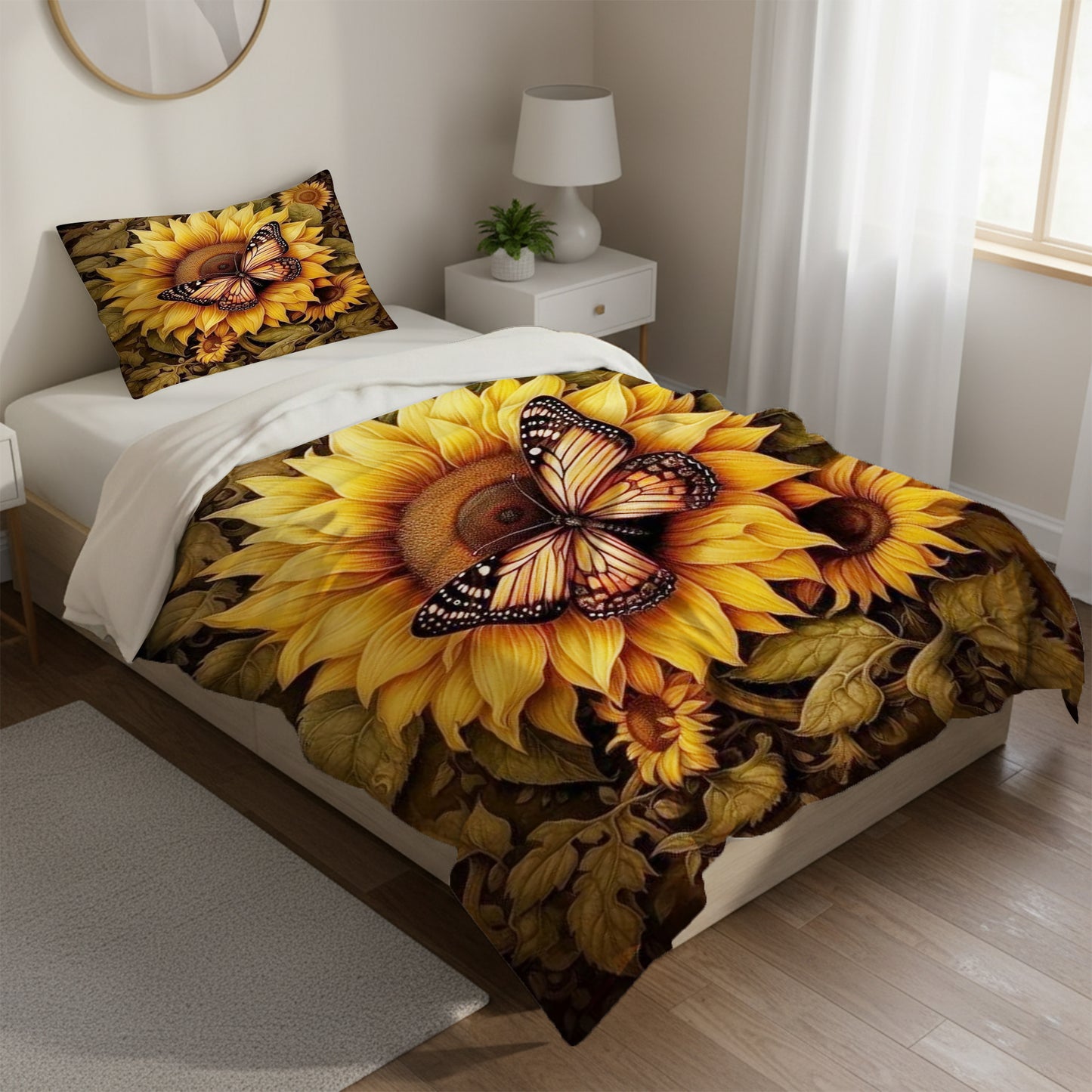 Personalize Sunflower and Butterfly Bedding Set