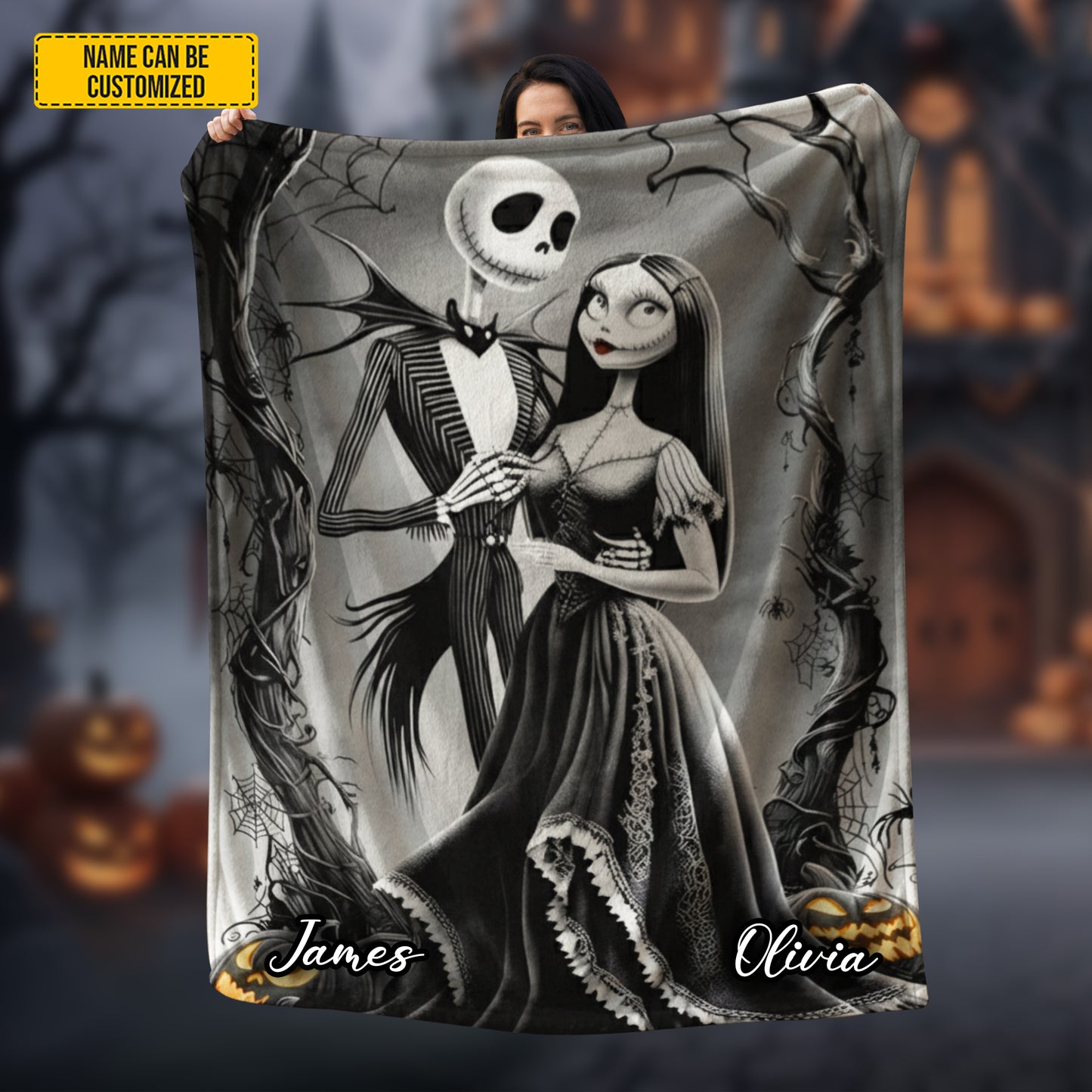 Personalized Couple Skull Gothic Blanket