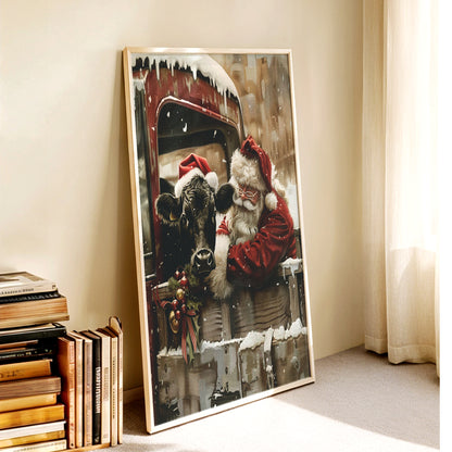 Cow and Santa - Canvas And Poster