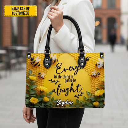 Personalized Bee & Sunflower Leather Handbag