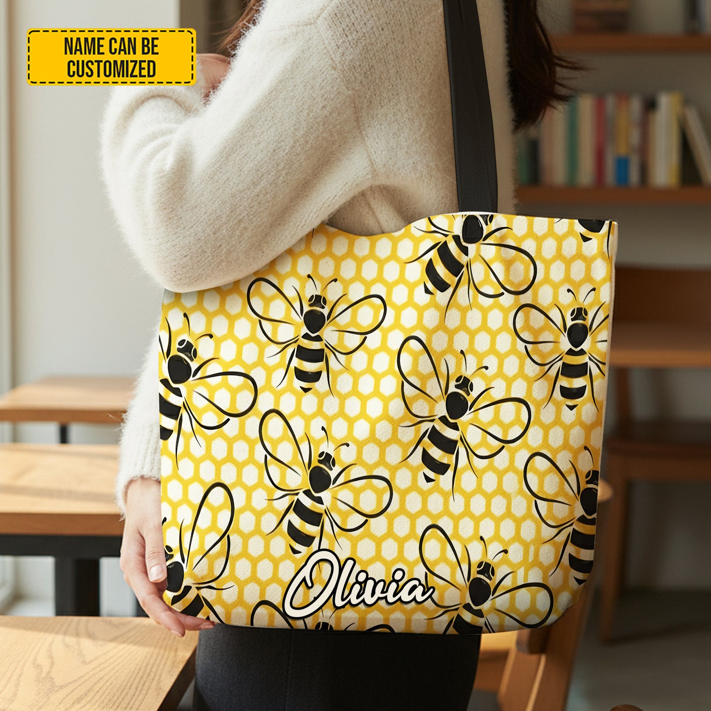 Personalized Bee Pattern Tote Bag
