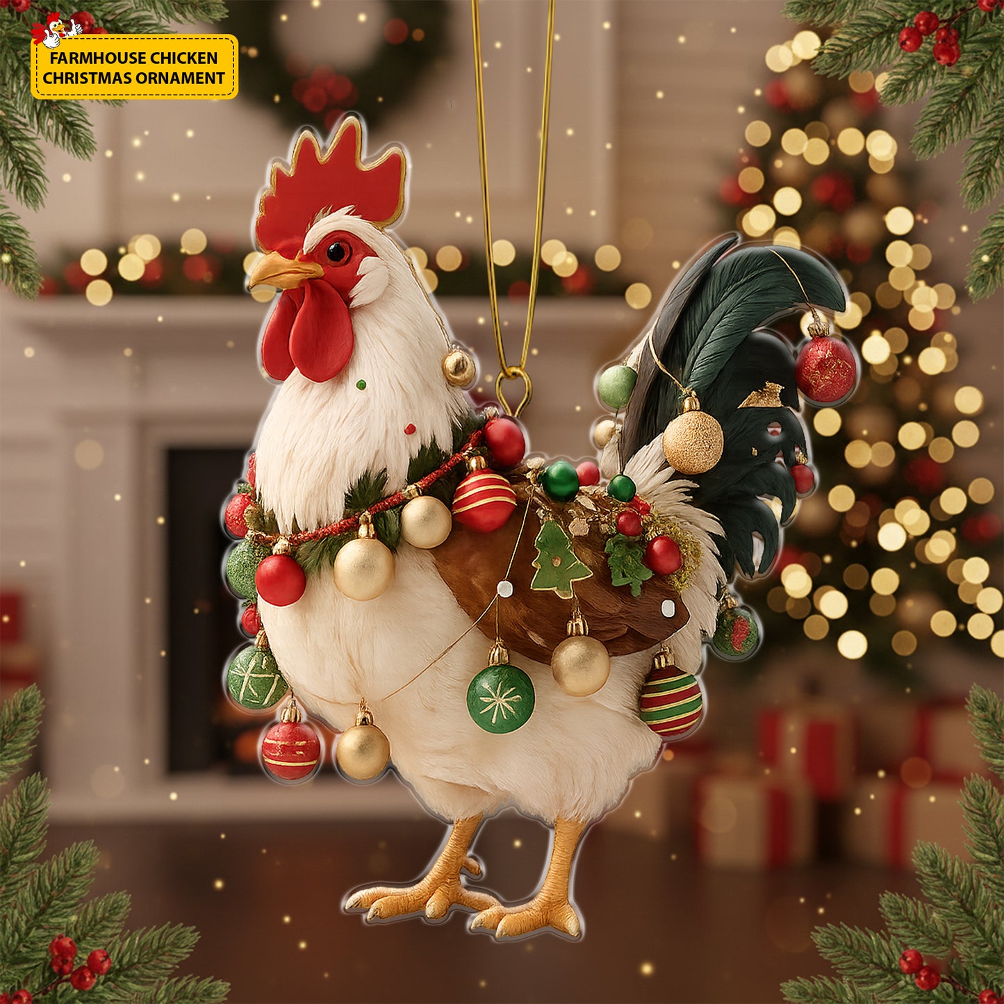 Farmhouse Chicken Christmas Acrylic Ornament