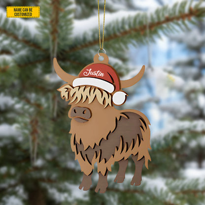 Personalized Highland Cow Christmas 3-Layers Wood Ornament