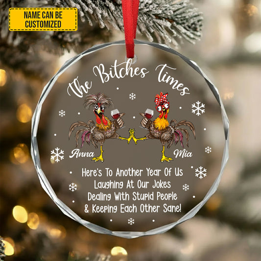 Personalized Funny Chicken Best Friend Glass Ornament