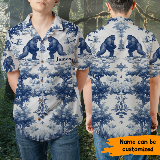 Bigfoot Pattern Blue - Personalized Bigfoot Hawaiian Shirt