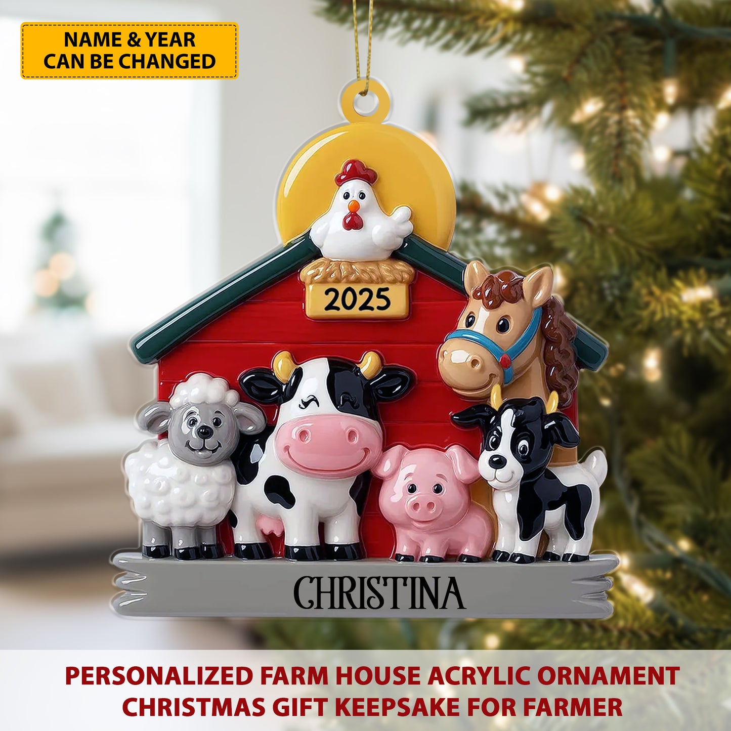 Personalized Farmhouse Christmas Acrylic Ornament