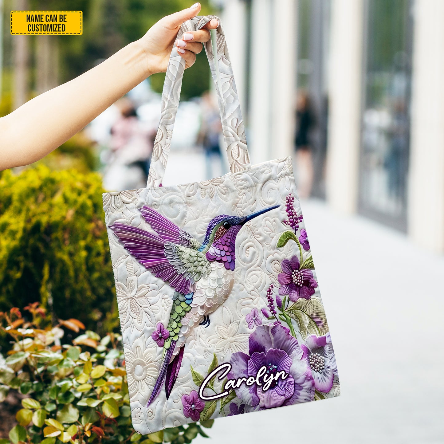 Personalized Hummingbird Floral Tote Bag