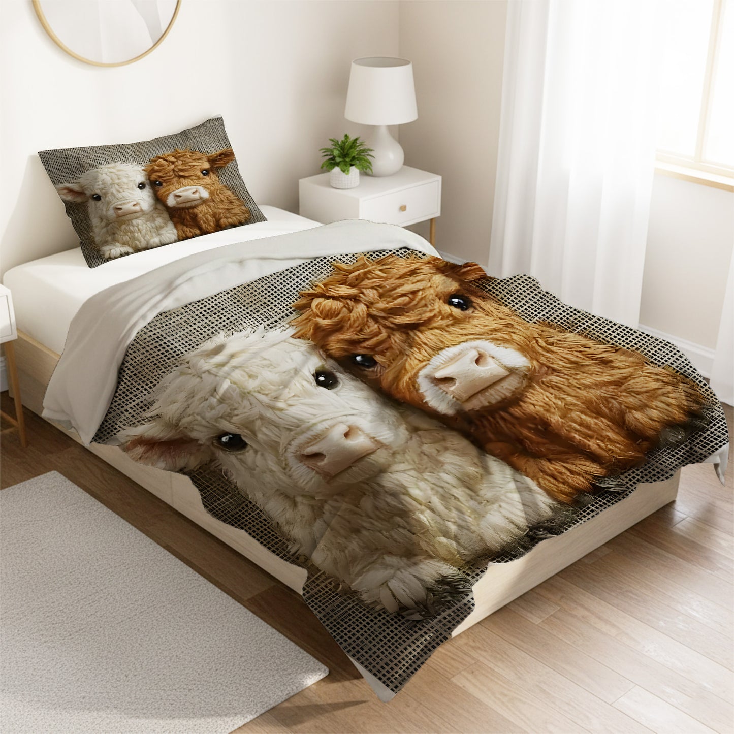 Couple Highland Cow Pattern Bedding Set