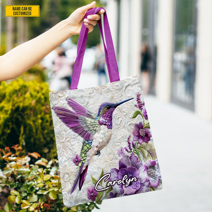 Personalized Hummingbird Floral Tote Bag