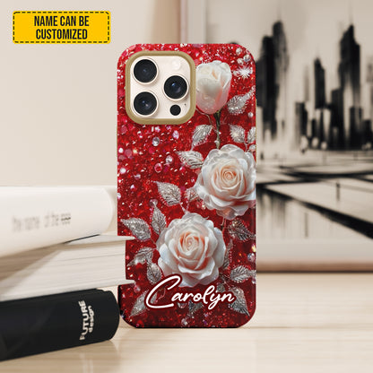 Personalized Red & White Rose Phone Case