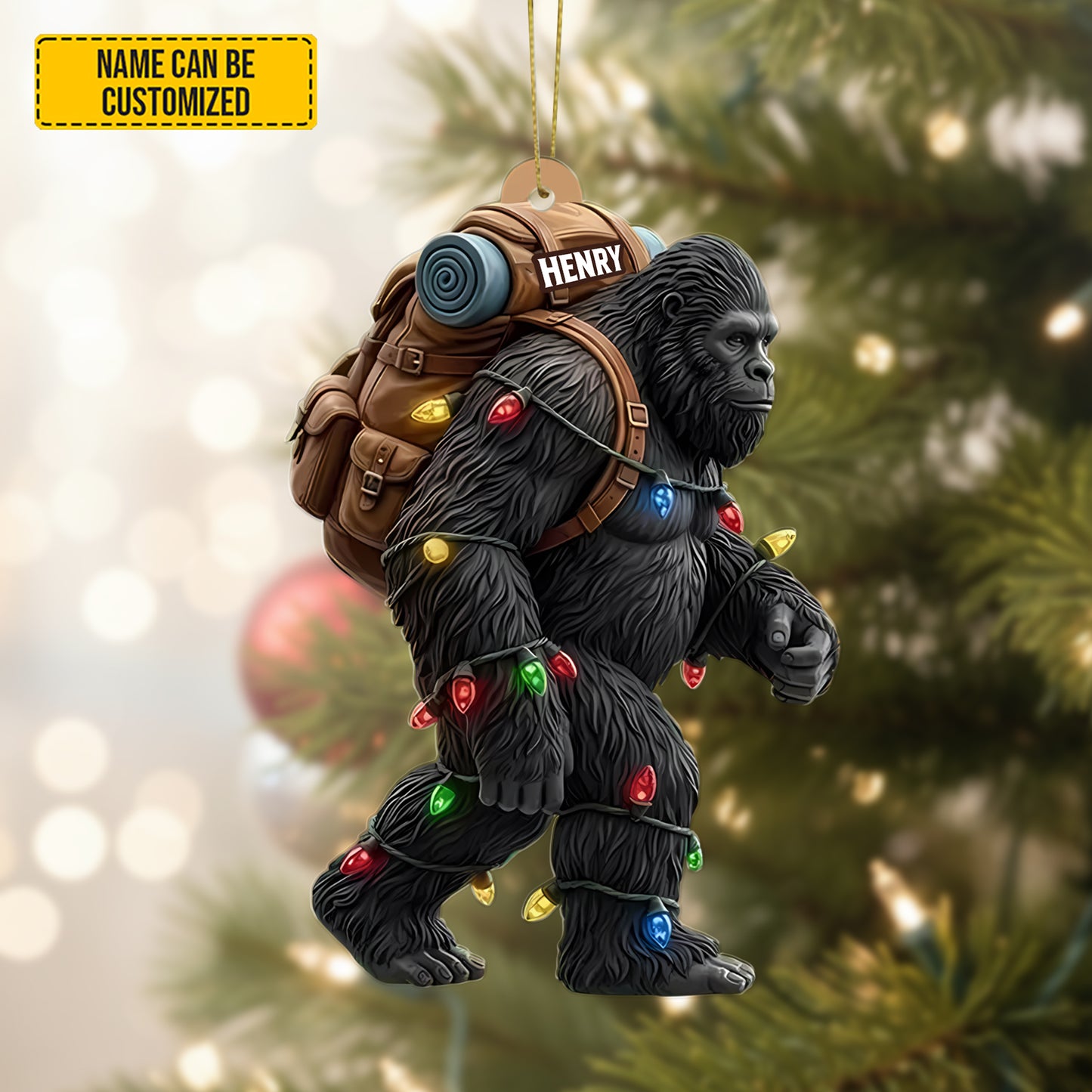 Personalized Bigfoot Hiker Christmas Acrylic Ornament