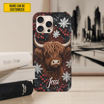 Personalized Highland Cow Christmas Phone Case