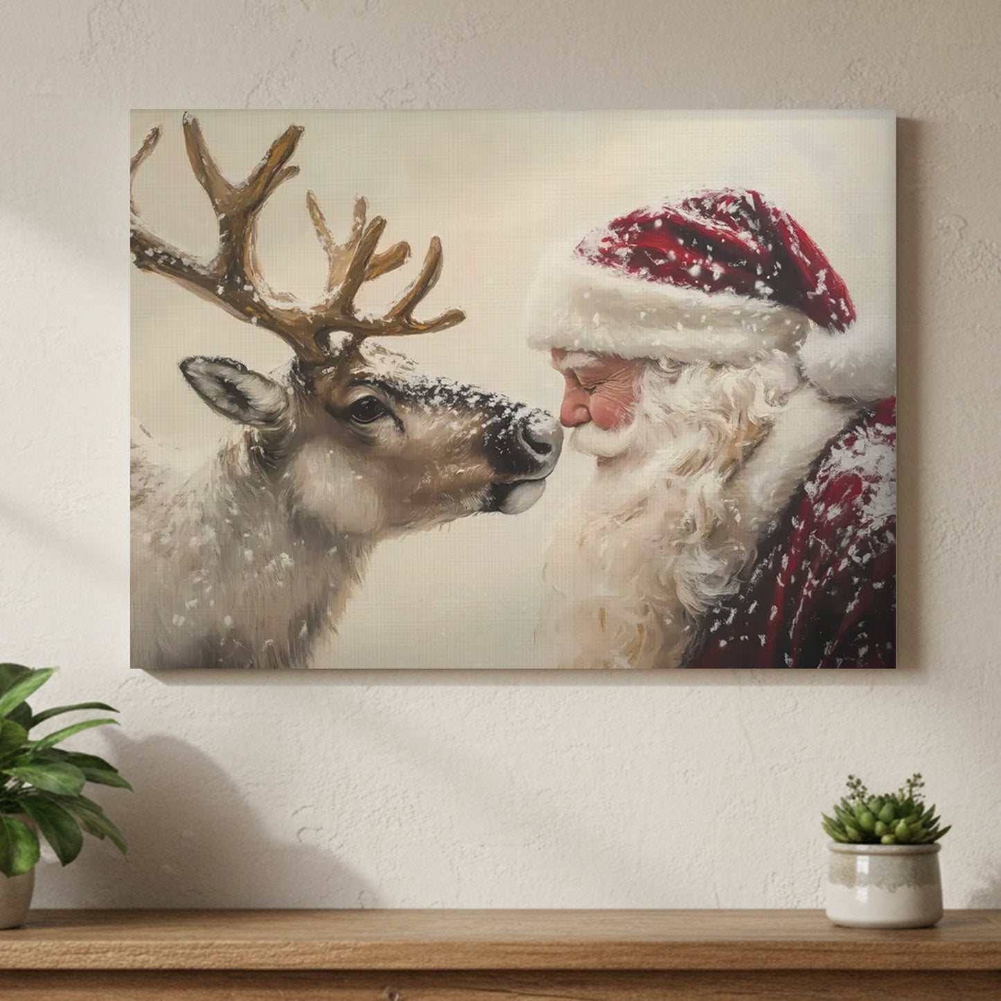 Reindeer and Santa- Canvas And Poster