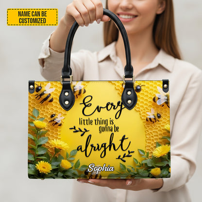 Personalized Bee & Sunflower Leather Handbag