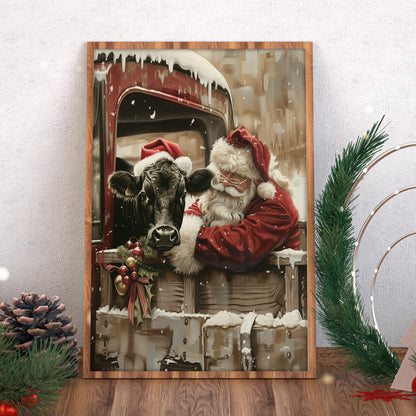 Cow and Santa - Canvas And Poster